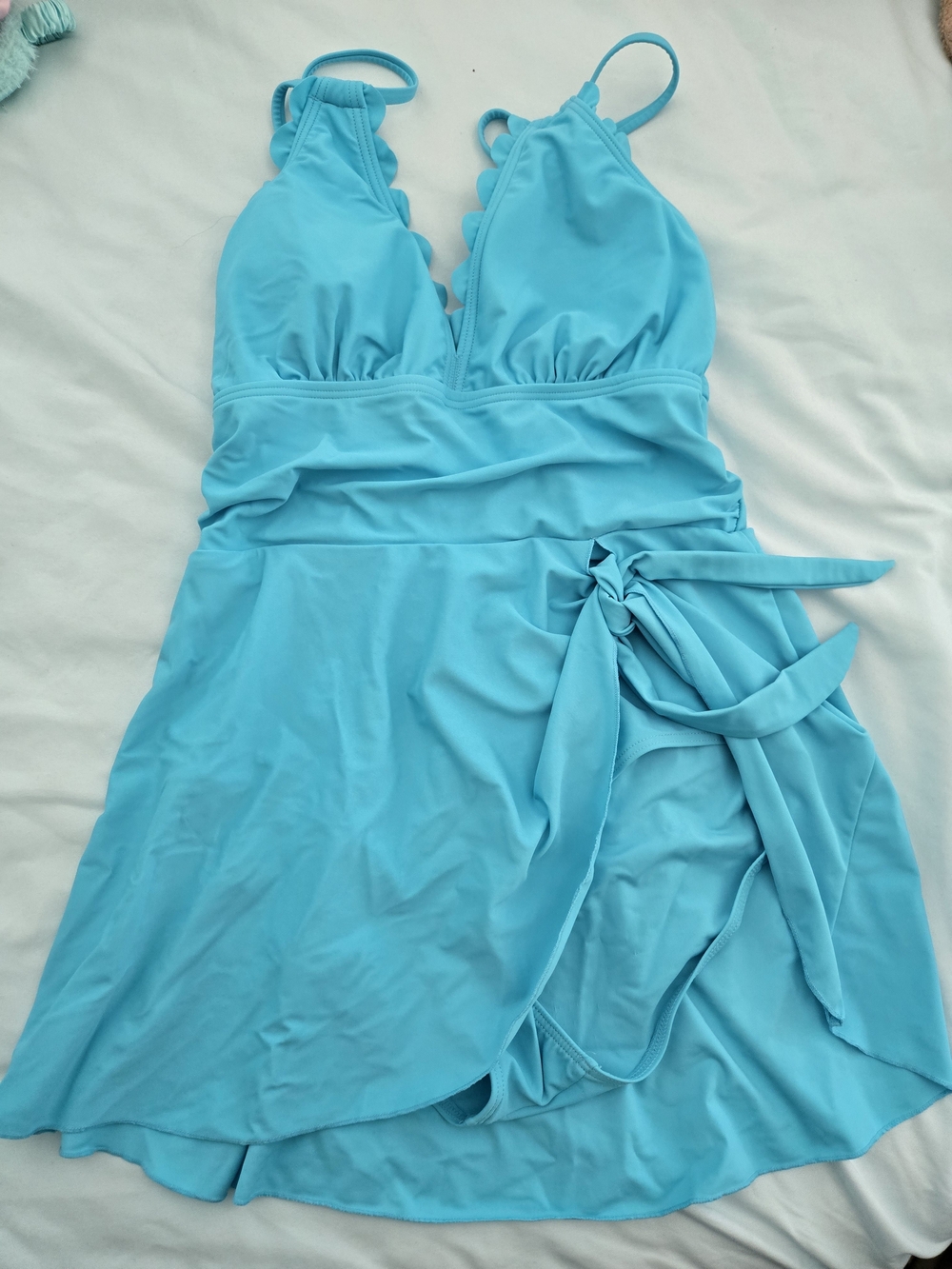 Blue Swimdress with Tie-Waist